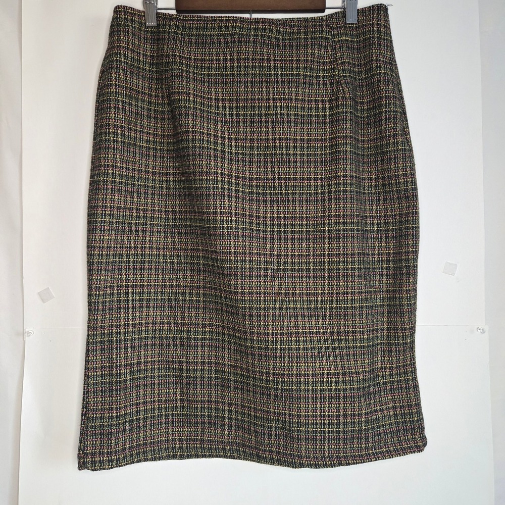 Gold Flava Plus Size 14 VTG Tweed Pencil Skirt Multi Color Plaid Knee Length NWT